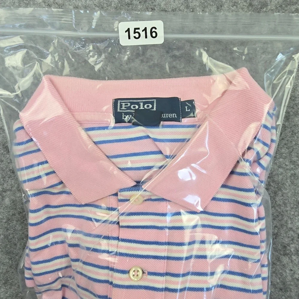 Polo Ralph Lauren Polo Mens L Pink Blue Striped Classic Fit Green Pony Logo